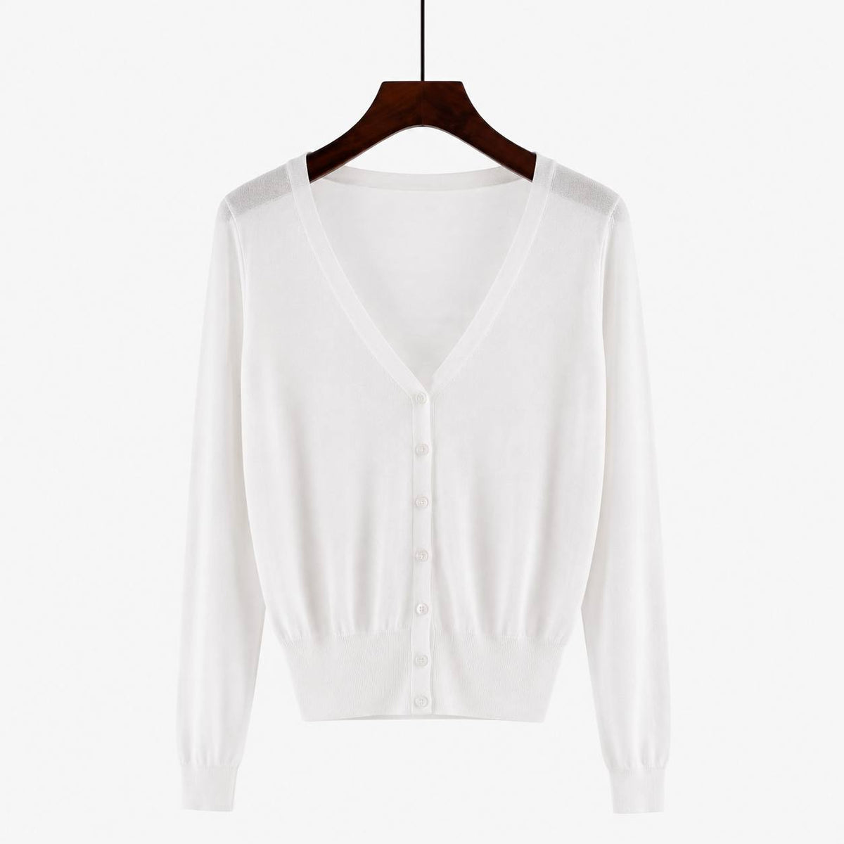Women's Lightweight V-Neck Button-Front Cardigan – White