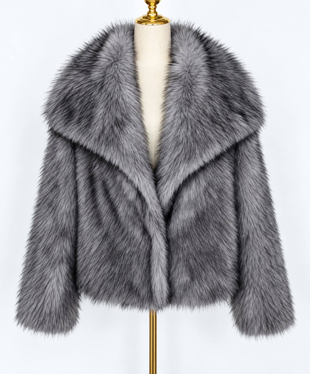Women's Plush Wide-Collar Short Jacket – Gray