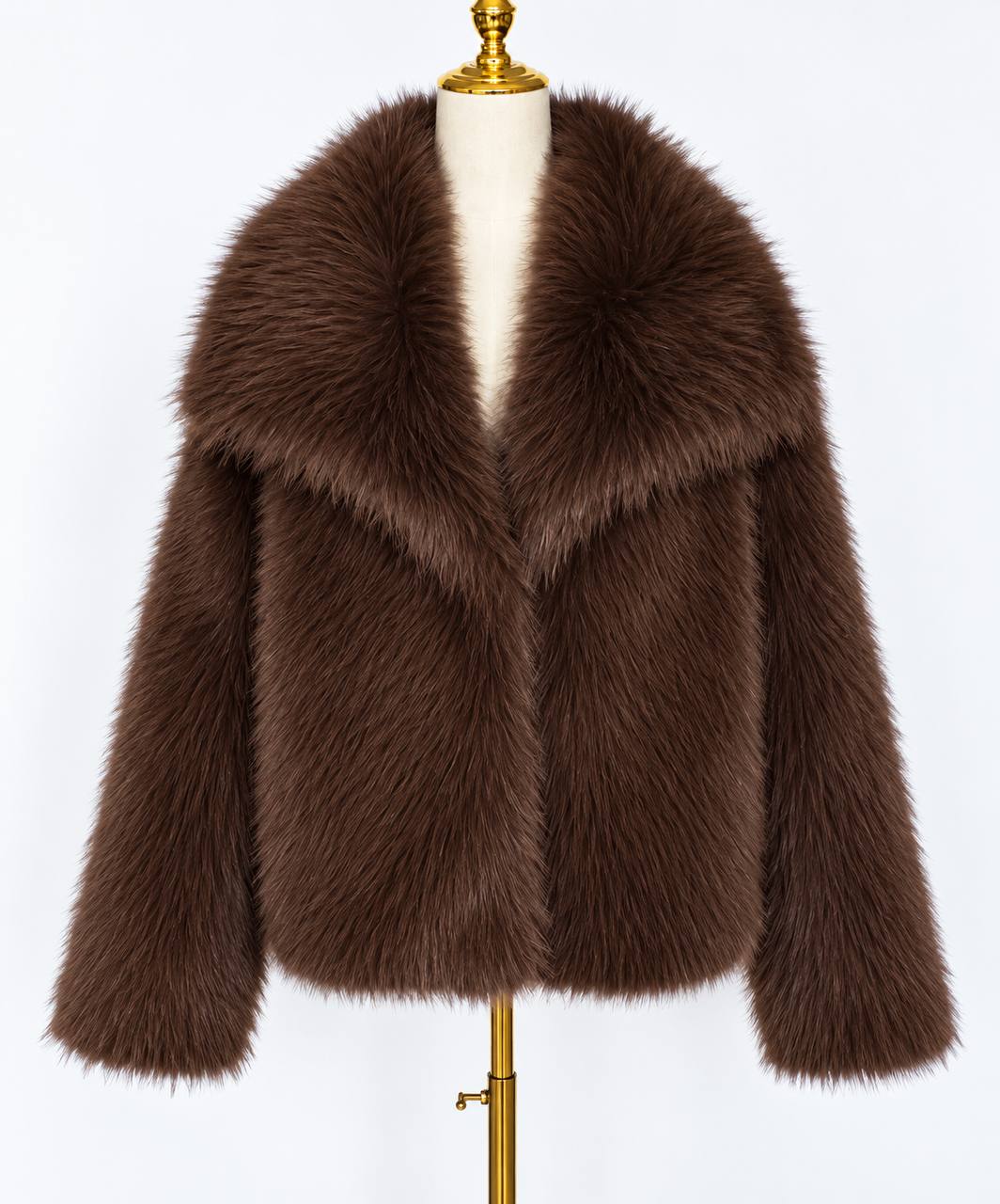 Women's Plush Wide-Collar Short Jacket – Dark Brown