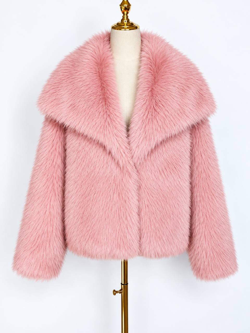 Women's Plush Wide-Collar Short Jacket – Pink