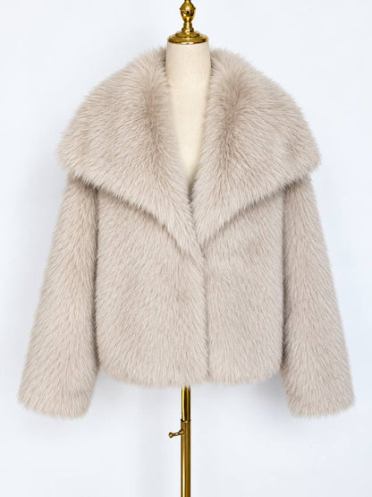 Women's Plush Wide-Collar Short Jacket – Beige