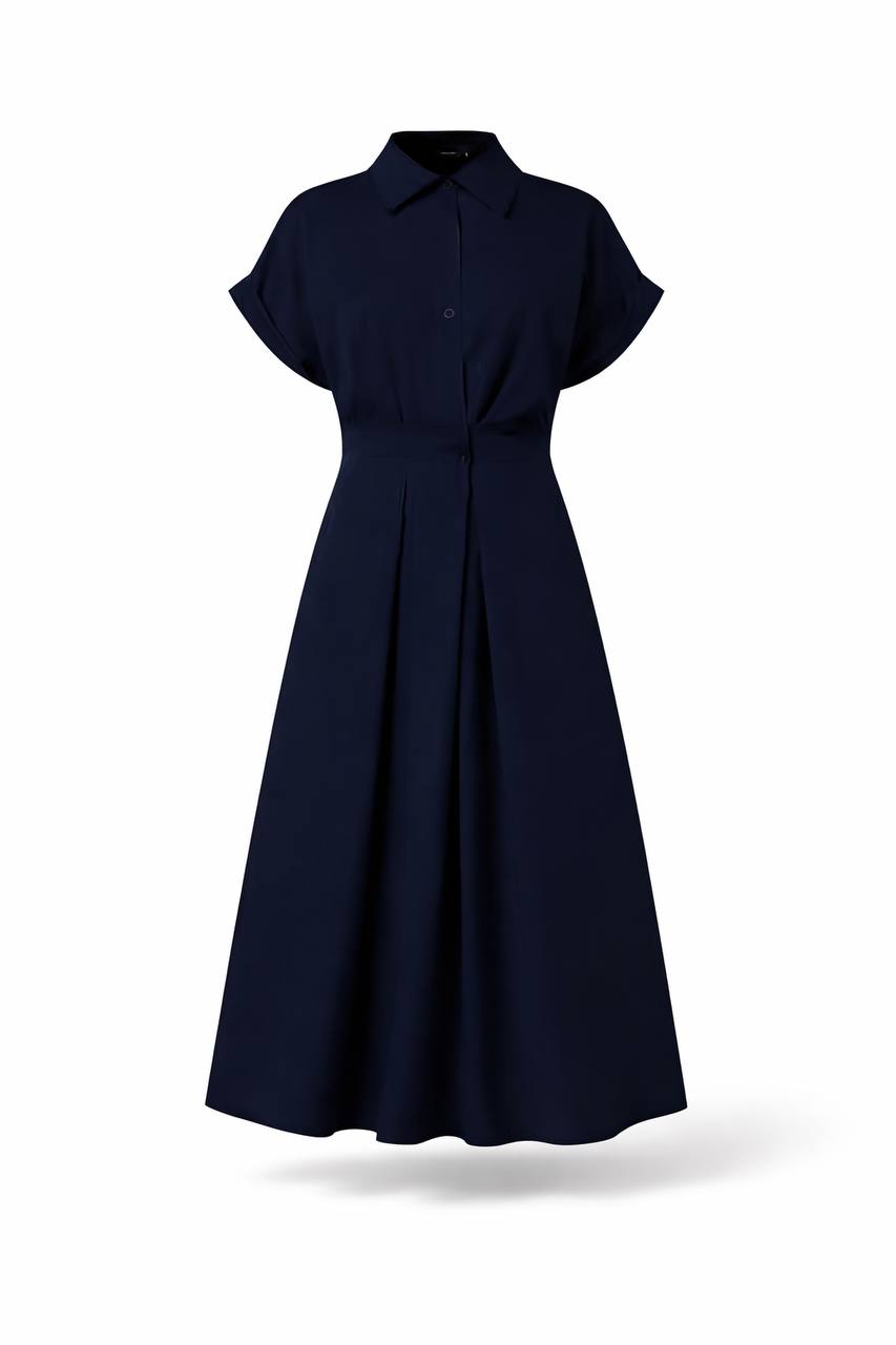 Women's Button Front Tie Waist Shirt Maxi Dress