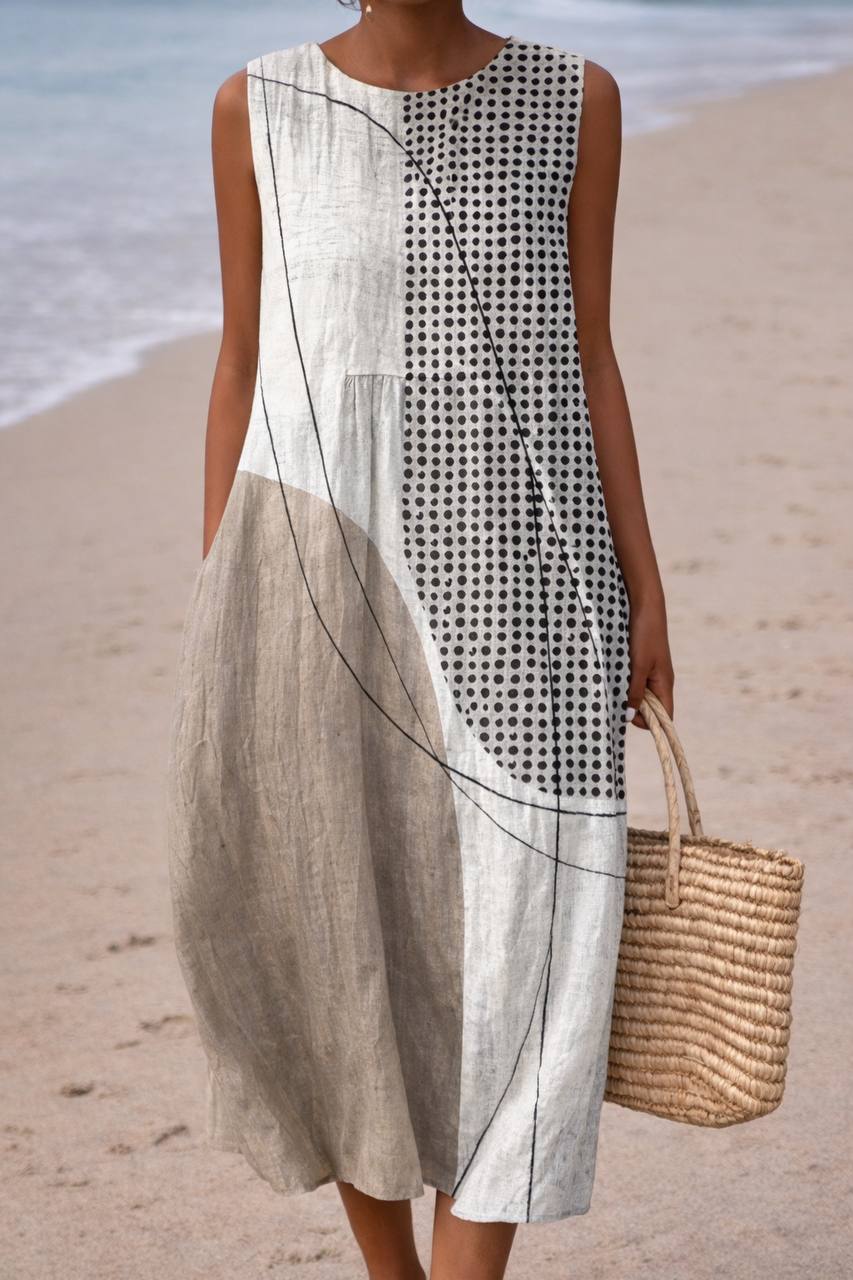 Willa | Abstract Patchwork Sleeveless Midi Dress