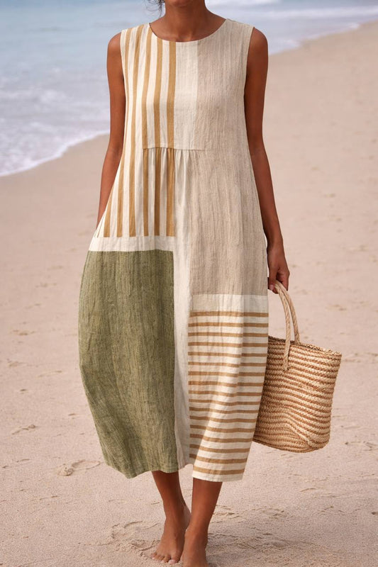 Indie | Patchwork Striped Sleeveless Midi Dress